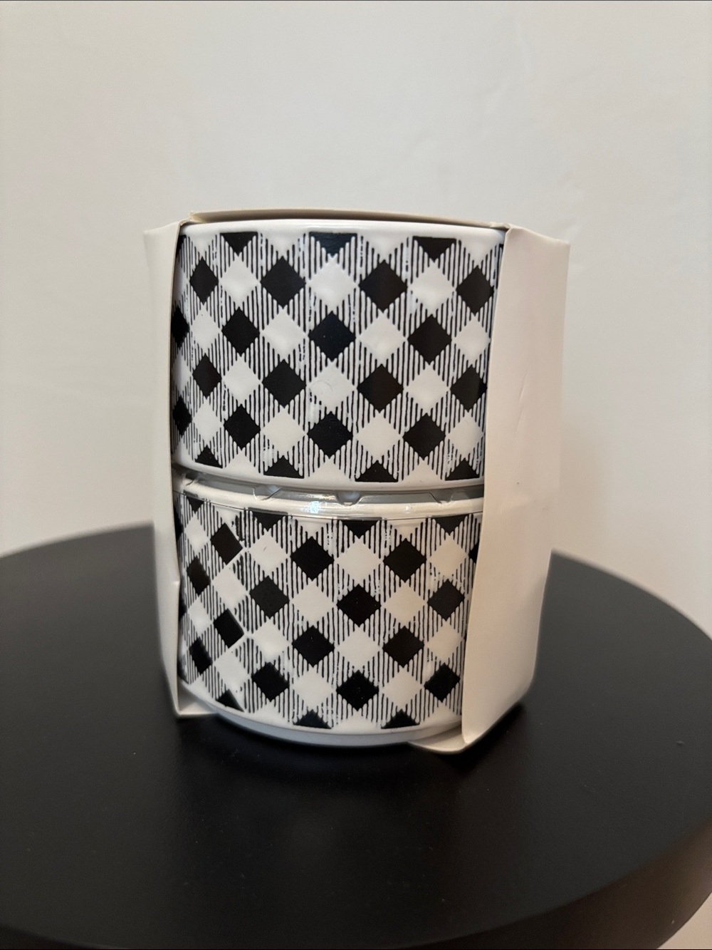 Black and White Checkered Ceramic Stackable Bowls - Set of 2